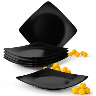 Konsimo. Speiseteller Set für 6 Personen - EPIRI Tellerset aus Keramik - Teller Set 6er - Spülmaschinen - Mikrowellengeeignet - Moderne Großer Essteller - 25x25cm - Schwarz Matt