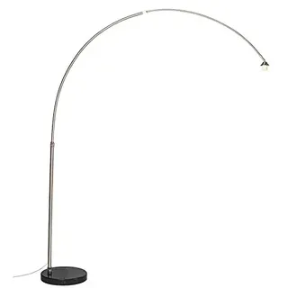 Qazqa - Moderne Bogenleuchte I Bogenlampe I Lampe I Leuchte Stahl I Silber I nickel matt mit Marmorfuß - XXL I Wohnzimmer - Stahl Länglich - LED geeignet E27