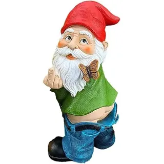 RZXBB Gartenzwerg Mittelfinger,Gartenzwerge für Außen,Gartenfigur Lustig,Gartenzwerg Statue für Außen,Dekoration für Die Terasse, Deko für Den Balkon (B)