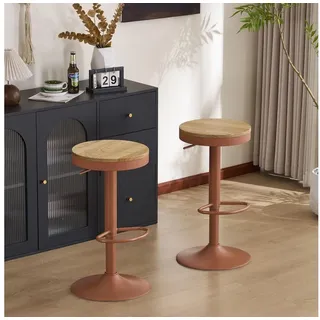 LuxusKollektion Barhocker Barhocker 2er Set Holz Metall höhenverstellbar Vintage Terrakotta rot