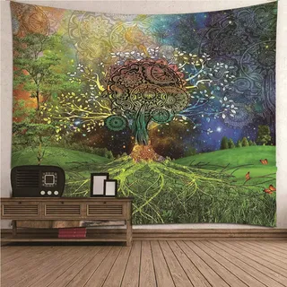 CEVAN Wandteppich Industrial Wandtuch Kinderzimmer Junge Wiese Waldbäume Wandteppich Cute Tapisserie Natur Kunst Dekorationen Decke Wandbehang Stoff Grün 300x250cm