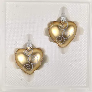 2 TLG. Glas-Herzen Set in Classic Gold Silberne Ornamente Neuheit - Christbaumkugeln - Weihnachtsschmuck-Christbaumschmuck