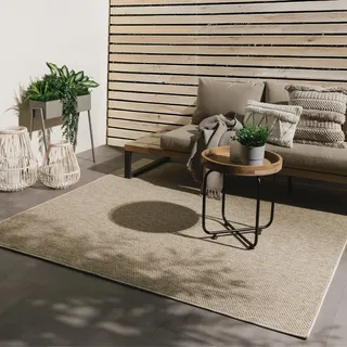 benuta Basic In- & Outdoor Teppich Wohnzimmer Iowa - Taupe 195x195 cm - Boho Jute-Look - Wetterfest für Balkon, Terrasse - Schlafzimmer, Küchenteppich & Wohnzimmerteppich - Strapazierfähig & Robust