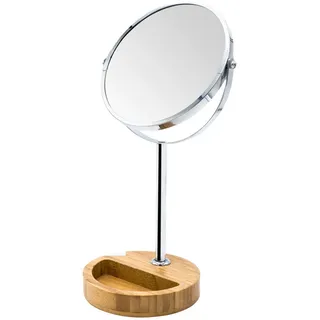 Sadena Schminkspiegel, Natur, Chrom, Holz, Metall, Glas, Bambus, 14x35.5x18.5 cm, Spiegel, Schminkspiegel
