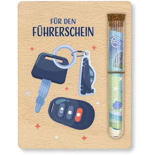 ZUKLA Geldgeschenk Führerschein Gutschein – 13 x 10 cm – mit Reagenzglas | Führerschein Spardose - Sparschwein Fahrschule