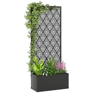 MC Star Hochbeet Pflanzkasten mit Rankgitter, Sichtschutz, für Kletterpflanzen (Metall, 45 x 21,5 x 110 cm, schwarz) schwarz