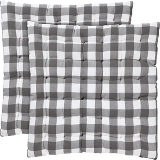 REDBEST Stuhlkissen, Stuhlauflage, Sitzkissen 2er- Pack Landhaus karo Nashville grau Größe 40x40x3 cm - strapazierstark, langlebig, angenehmer Sitzkomfort (weitere Farben)