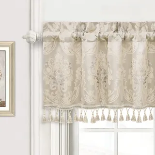 TOPLUXE Scheibengardine, Damast Kurzstore für Fenster 137x46cm Beige | Jacquard Volant für Schlafzimmer Esszimmer Wohnzimmer Küche, 1 Stück
