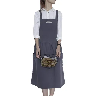 Küchenschürzen Verstellbare Baumwoll-Leinen-Kochschürze mit Taschen Küche Home Hausarbeit Frauen Wasser Ölfleckbeständige Weste Schürze Free-Size