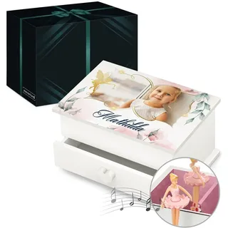 Maverton personalisierte Musik Schmuckdose mit Aufzieh-Spieluhr - Schmuckkästchen Ballerina - Musikspieldose für Mädchen zur Geburt - zum Geburtstag - zu Weihnachten - mit Schublade - Elfe
