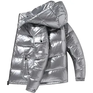 Winterjacke Herren Glänzend Daunenjacke Winter Leichte Warme Kurze Puffermantel Einfarbig Übergangsjacke Mit Kapuze