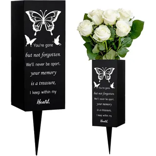 WEBEEDY Friedhofsvasen Für Grab Schmetterlingsgrabvasen Mit Spike Friedhofsdekoration Gedenkvasen Für Gräber Im Freien Hof Mitgefühlsgeschenk Für Den Verlust von Geliebten Menschen 8x20cm