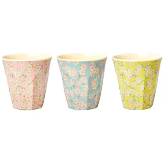 ReWu Rice Melamin Becherset Blumenmuster Medium 3er-Set Trinkbecher für Kinder BPA-frei Blumen Camping BBQ Outdoor Kaffebecher Bunt 250 ml
