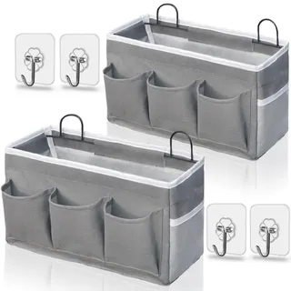 Kanrichu Große Wand-Organizer-Tasche mit 3 Taschen, Leinenstoff, Aufbewahrungskörbe mit Taschen, wasserdichter Mülleimer für Küche, Schlafzimmer, Büro, Wohnmobil, Wohnmobil (grau, 2 Stück)