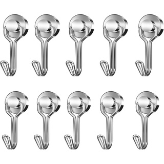 Aipudun Magnethaken, 10 Stück Schwarz Magnethaken Extra Stark,20mm Black Magnet Haken,Magnet Haken Drehbar hält 30LBS (13KG) Super Starker Magnete mit Haken Drehbar und Schwenkbar (20mm, Silber-)