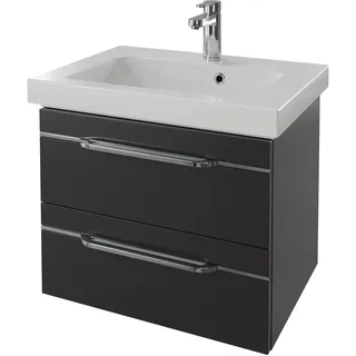 Pelipal Balto Komplett-Set Waschtischunterschrank Mineralmarmorwaschtisch 644 x 460 mm - Anthrazit Seidenglanz mit Chromleiste - SET-098-023