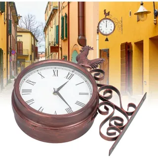 Doppelseitige Wanduhr Mit Hahnenmotiv ‚Äì Antik-stil ‚Äì Maße: 38 X 30 Cm ‚Äì Material: Eisen Mit Antikbronze-finish
