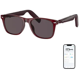 GetD AI Glasses, KI-Assistent powered by ChatGPT, Smart Glasses, Polarisierte Sonnenbrille, Bluetooth Smart Sonnenbrille für Damen Herren, 2-in-1 Kopfhörer und Brille (Red Frame+Grey Lens) - M-L