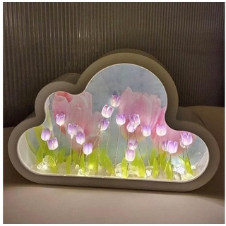 DOPWii Nachttischlampe Nachtlampe Wolkenspiegel,Tulpen-Nachtlicht, Wolkenspiegel-Tulpenlampe rosa