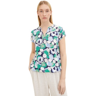 TOM TAILOR Damen Kurzarm-Bluse mit Muster , green flower design, 38