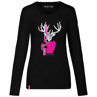 Almgwand Rundhalspullover Longsleeve Damen - DÜRNSTEINALM - offweiß/rot, schwarz/brombeer schwarz S