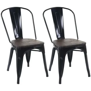PROREGAL® Stapelstuhl 2x Stuhl mit Holz-Sitzfläche HxBxT 85x45x52cm Metall stapelbar Schwarz (2 St) schwarz