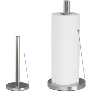 2 x Küchenrollenhalter aus Edelstahl, Design Papierrollenhalter stehend, für die Küche, HxD: 33 x 15 cm, Silber