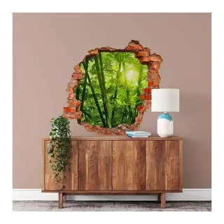 K&L Wall Art Wandtattoo 3D Wandtattoo Aufkleber Wellness Feng Shui Bambus Deko im Bambuswald, Mauerdurchbruch Wandbild selbstklebend grün 80 cm x 76 cm