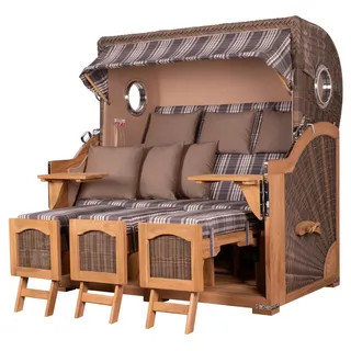 bene living Strandkorb Ammersee Grande XXL Teak - PE grau - Modell 522, BxTxH: 170x95x170 cm, Volllieger ca. 175 Grad, Ostsee-Strandkorb, inkl. Liftersystem und Bullaugen grau