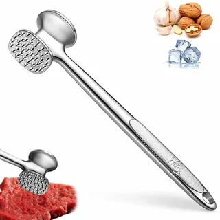 Brizuf Fleischklopfer Edelstahl, Doppelseitiger Schnitzelklopfer, Fleischhammer Spülmaschinenfest, Meat Tenderizer, Aufhängbar Fleischplattierer für Schnitzel, Koteletts, Steaks