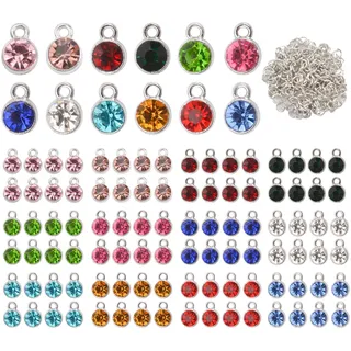 URROMA 96 Stück Kristall Geburtsstein Charms,Runde Geburtsstein Charms | Aus Glas,runde Kristall-Anhänger für Armbänder Halsketten Ohrring Schmuckherstellung DIY Handwerk (12 Farben)