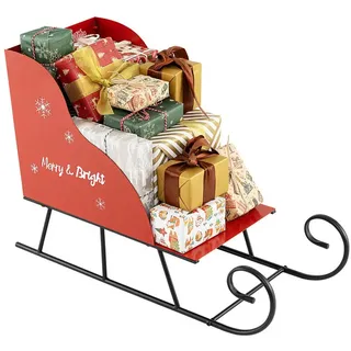COSTWAY Weihnachtsfigur, Deko Schlitten für Weihnachten, Schlittenkorb, Weihnachtsdeko rot 31 cm x 50.5 cm x 73.5 cm