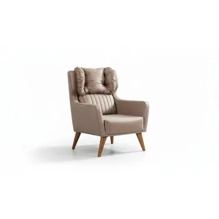 JVmoebel Ohrensessel Eleganter Sessel im Landhausstil aus braunem Kunstleder mit Kopfkissen (Packung, 1-St., Eleganter Ohrensessel im Landhausstil), Made in Europa braun