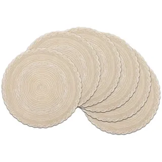 luxuskollektion 6er Set Runde Platzsets Baumwolle Tischmatten Weihnachten Beige 38cm