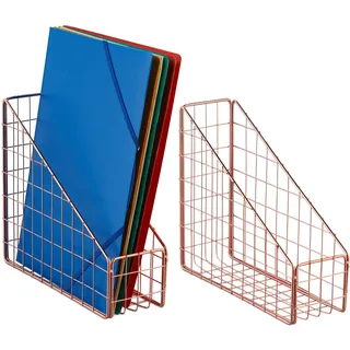 4x Stehsammler, A4, Gitter Design, HBT: 23 x 9 x 25,5 cm, Aktenhalter Büro & Home-Office, Stehordner, Metall, roségold