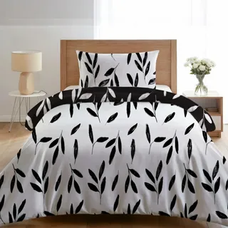 Dreamzie Bettwäsche Set 135x200 cm mit 1 Kissenbezug 80x80 cm – Blumenmuster Schwarz-Weiß – Bettwäsche für Einzelbett aus 100% Mikrofaser – Oeko-Tex Zertifiziert – Ohne Schadstoffe