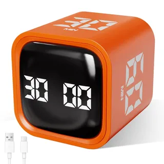 Cuteefun Cube Timer, Drehbarer Pomodoro Timer, 5/10/30/60 Minuten & Individueller Countdown, Digitale Eieruhr mit Vibration, Kurzzeitwecker mit Einstellbarem Ton für Kinder, Küche, Sport, Orange