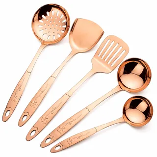 Purecopper 5-teiliges Küchenutensilien-Set aus reinem Kupfer, stilvolles Kupfer-Küchenzubehör, Kochgeschirr-Set für Zuhause oder Restaurant Kochen (5)
