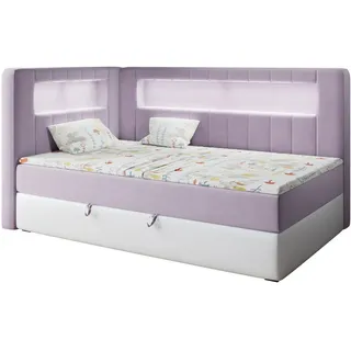 MKS Boxspringbett, Violett, Weiß, Textil, 1-Sitzer, Rechteckig, 90x200 cm, Kinderzimmer & Jugendzimmer, Jugendmöbel, Jugendbetten