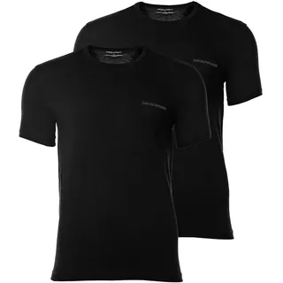 EMPORIO ARMANI Herren T-Shirt, 2er Pack - PURE COTTON, Rundhals, Regular Fit, Logo Schwarz / L