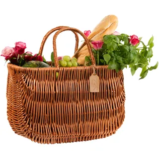 FALKENBERGER Korbtasche "Clara" 41x20x27cm Handarbeit Weidentasche Einkaufskorb mit Griffen Tragekorb aus Weide Shopper