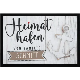 SpecialMe® Fußmatte Heimathafen von Familie mit Namen personalisiert Anker Motiv Maritime Deko Meer rutschfest & waschbar Schwarz 60x40cm