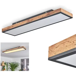 LED Panel Salmi, modernes Deckenpanel aus Metall/MDF in Schwarz/Weiß/Holzoptik, 24 Watt, 1-flammig, 2100 Lumen, Lichtfarbe 3000 Kelvin (warmweiß), längliche Deckenlampe in flachem Design