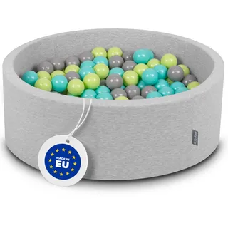 KiddyMoon Bällebad 90X30cm/300 Bälle ∅ 7Cm Bällepool Mit Bunten Bällen Für Babys Kinder Rund, Hellgrau:Hellgrün/Helltürkis/Grau