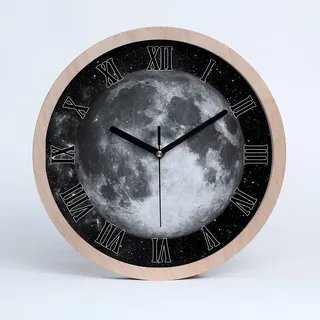 Tulup Holzuhr ⌀ 30cm Modern Runde Dekoration Uhr Holz Wanduhr Stille Uhren Schwarze Uhrzeiger - Mond