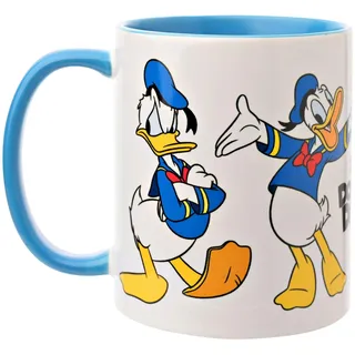 Widdop and Co. Disney Donald Duck Trinkbecher, hellblau/weiß glasiertes Steingut, Symbole und Bösewichte, offizielles Lizenzprodukt von Disney (325 ml).