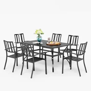 PHIVILLA Gartenmöbel Set 6 stühle mit Tisch Wetterfest Gartengarnitur Set 6 Personen mit Stapelbare Stühle Terrassenmöbel Set Outdoor Bistro Möbe