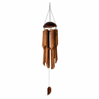 Tokoindah Bambus Windspiel 100 cm aus Bali | Handgefertigtes Klangspiel aus Naturbambus & Kokosnuss | Wetterfestes hängendes Windspiel für draußen, Garten, Terrasse & Balkon | Zen Feng Shui Deko