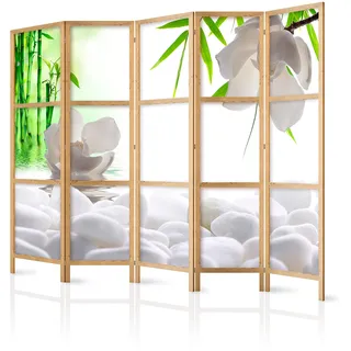 murando - Paravent Raumteiler Holz Blumen Bambus, 225x172 cm, 5-teilig | Japanischer Paravent, Asiatisches Design, Mobiler Sichtschutz, Einseitig Bedruckt, Holzrahmen, ideal fürs Wohnzimmer & Büro