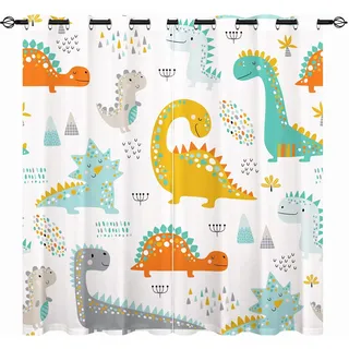 YUANZU Kinder Dinosaurier Vorhänge Dino Tiere Ösen Gardinen mit Blickdichte Thermo Vorhang Kälteschutz Blackout Curtain Kinderzimmer Schlafzimmer Verdunkelung Fenster, 2 Stück, H 160 x B 106 cm